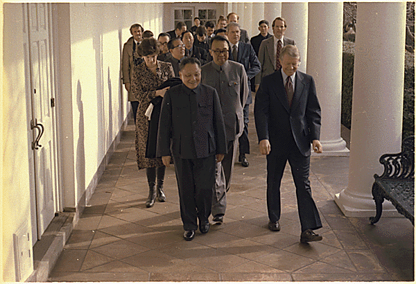 President Jimmy Carter and Vice Premier Deng Xiaoping head to the Oval Office